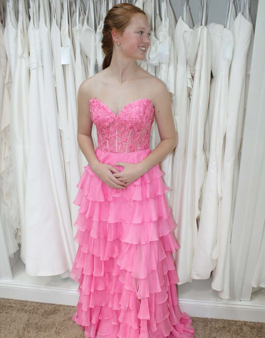 Light Blue Sweetheart Lace Up Long Tiered Chiffon Prom Dress With Slit