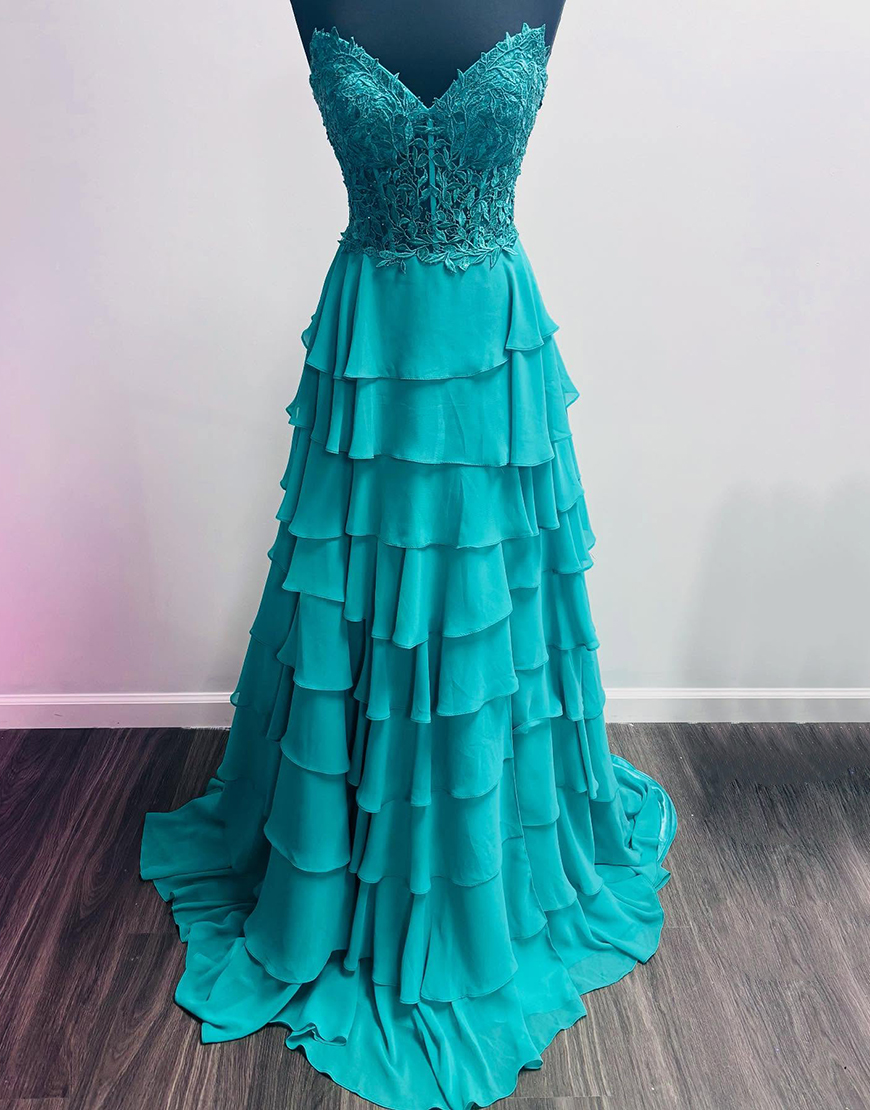 Lilac Sweetheart Lace Up Long Tiered Chiffon Prom Dress With Slit