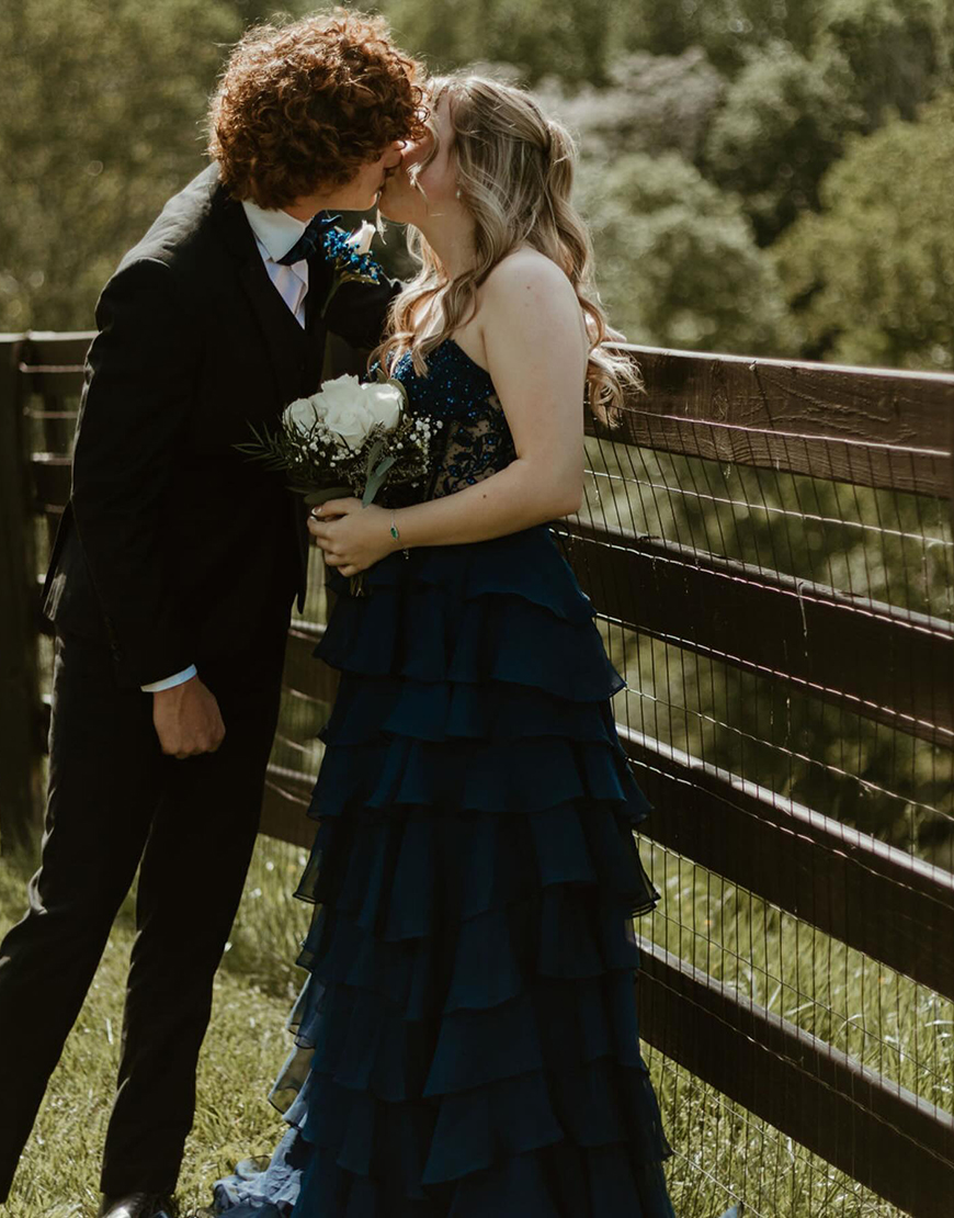 Lilac Sweetheart Lace Up Long Tiered Chiffon Prom Dress With Slit