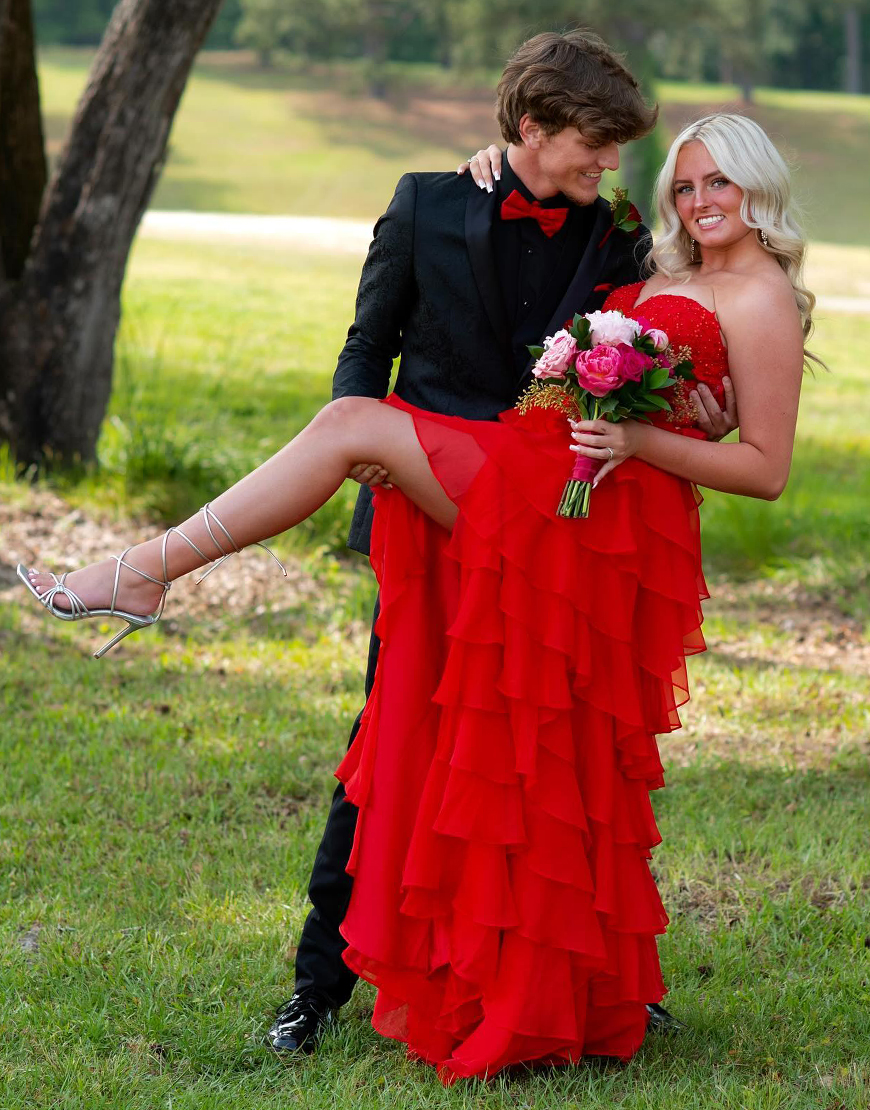 Lilac Sweetheart Lace Up Long Tiered Chiffon Prom Dress With Slit
