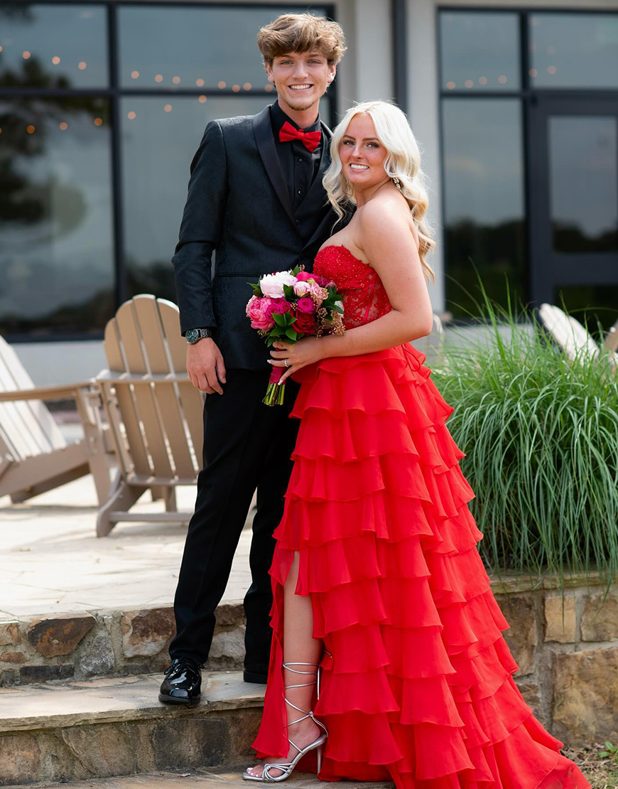 Lilac Sweetheart Lace Up Long Tiered Chiffon Prom Dress With Slit