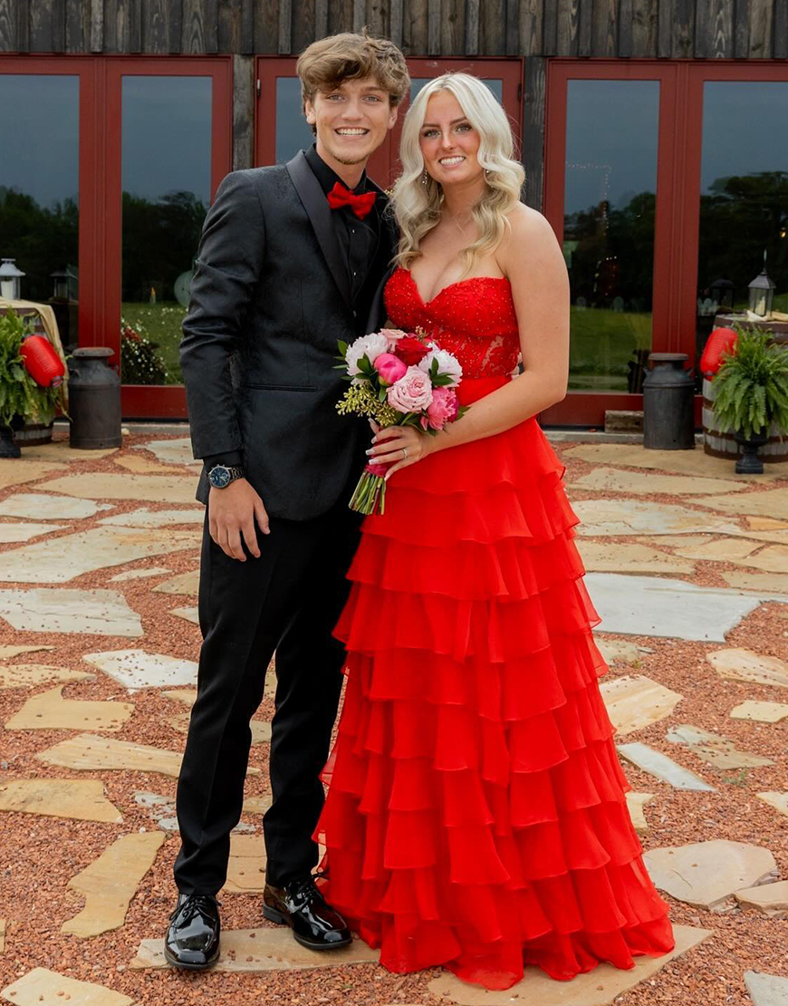 Lilac Sweetheart Lace Up Long Tiered Chiffon Prom Dress With Slit