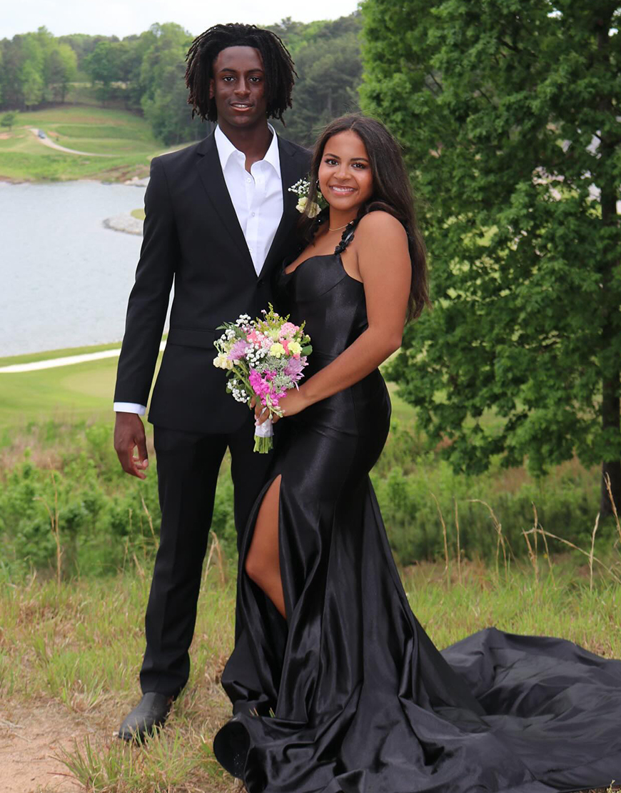 Red Satin Mermaid Keyhole Back Sweep Train Mermaid Prom Dress With Slit