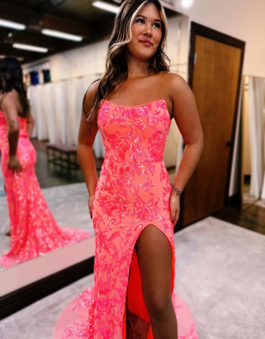 Gorgeous Strapless Mermaid Lace Up Long Prom Dress With Slit