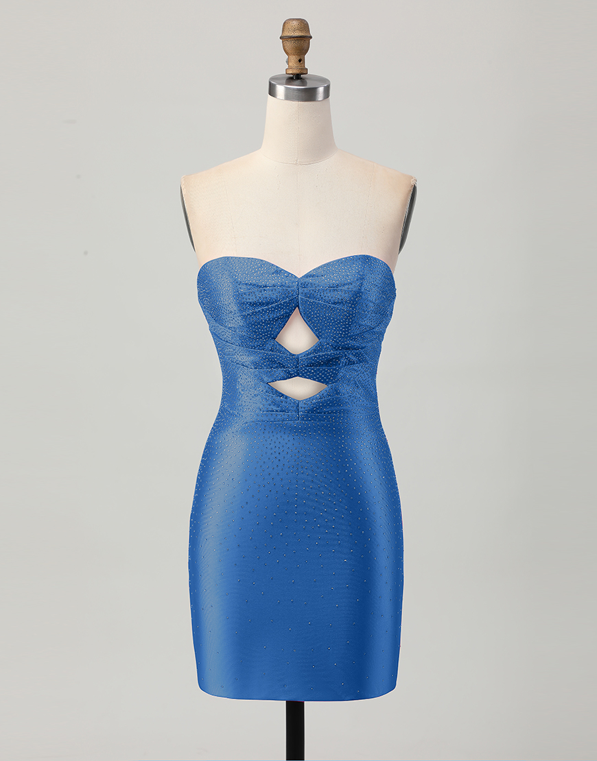 Sparkly Fuchsia Tight Short Beaded Homecoming Dress with Keyholes