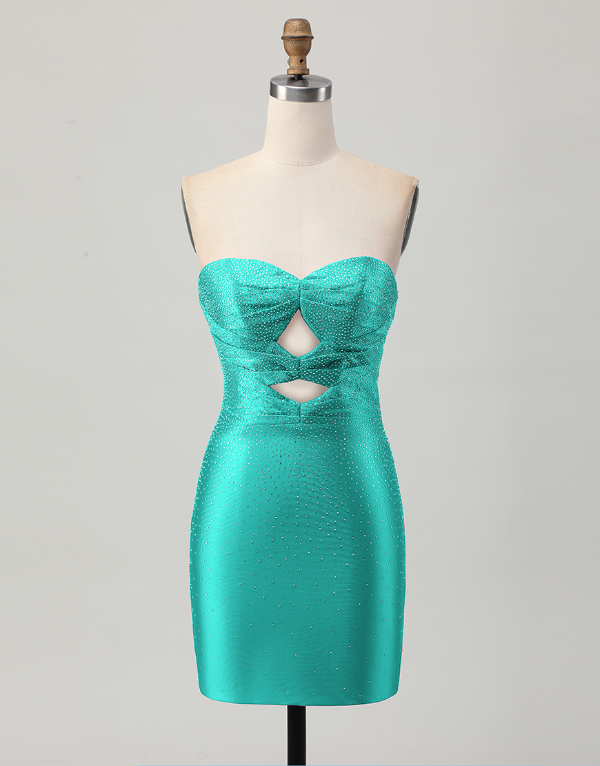 Sparkly Fuchsia Tight Short Beaded Homecoming Dress with Keyholes