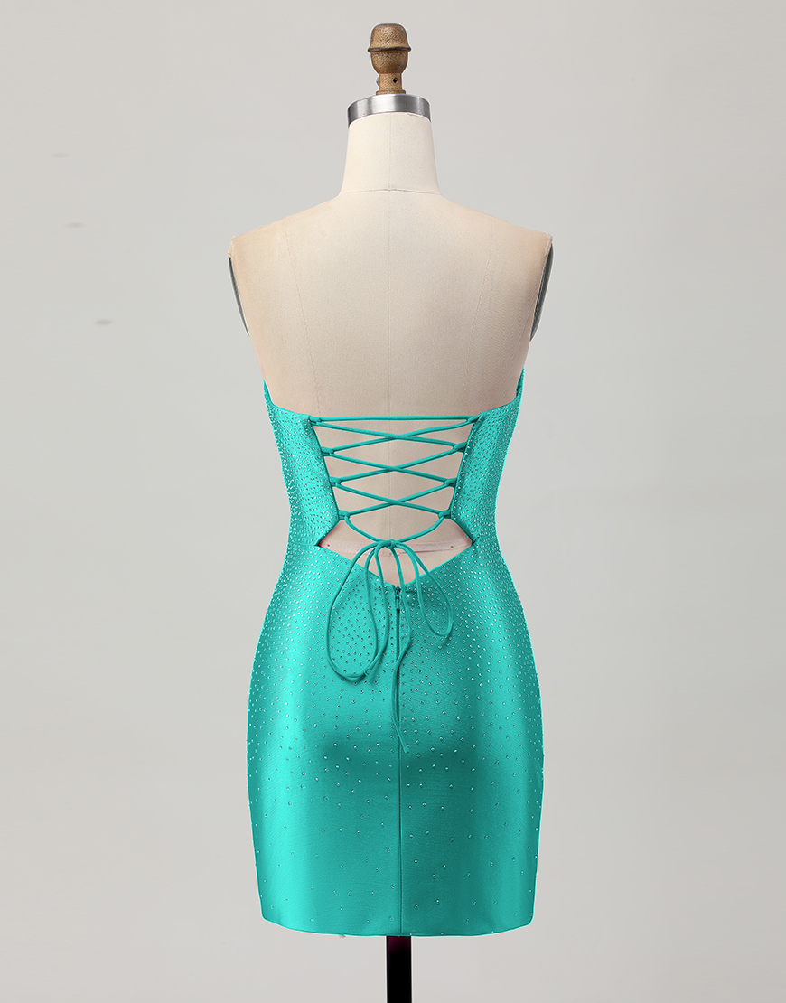 Sparkly Fuchsia Tight Short Beaded Homecoming Dress with Keyholes