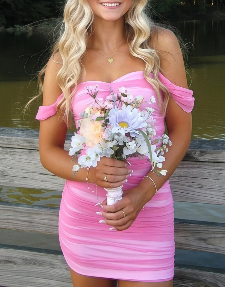 Burgundy Bodycon Off the Shoulder Ruched Mini Party Dress