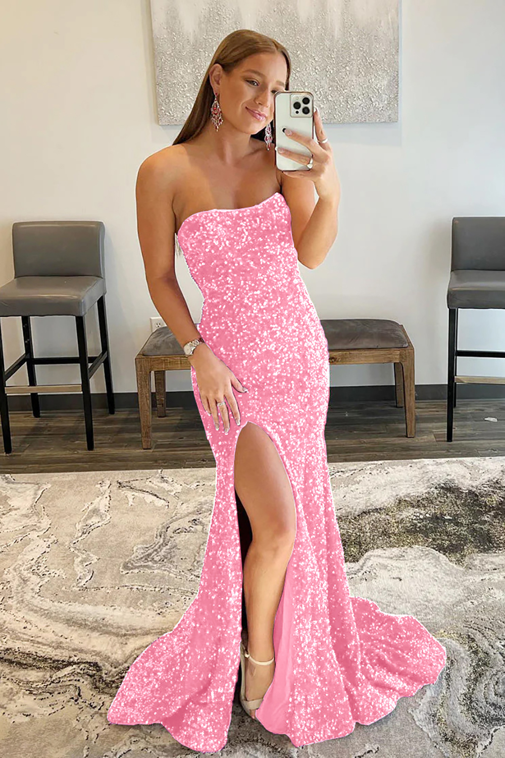 Mermaid Glitter Strapless Long Prom Dress With Sequins