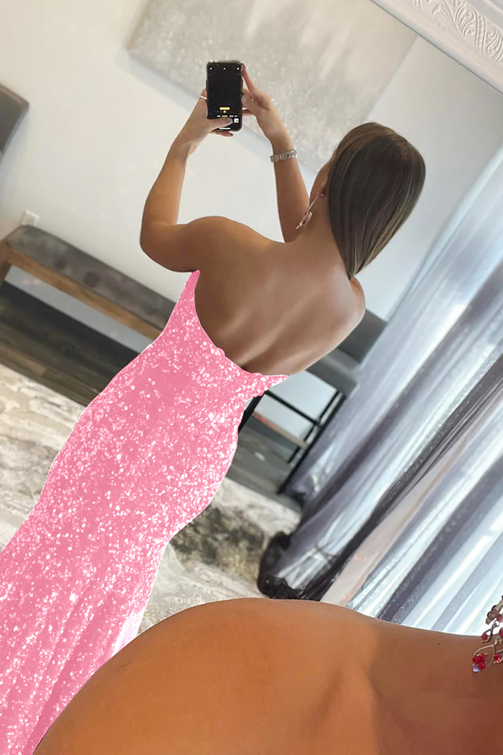 Mermaid Glitter Strapless Long Prom Dress With Sequins