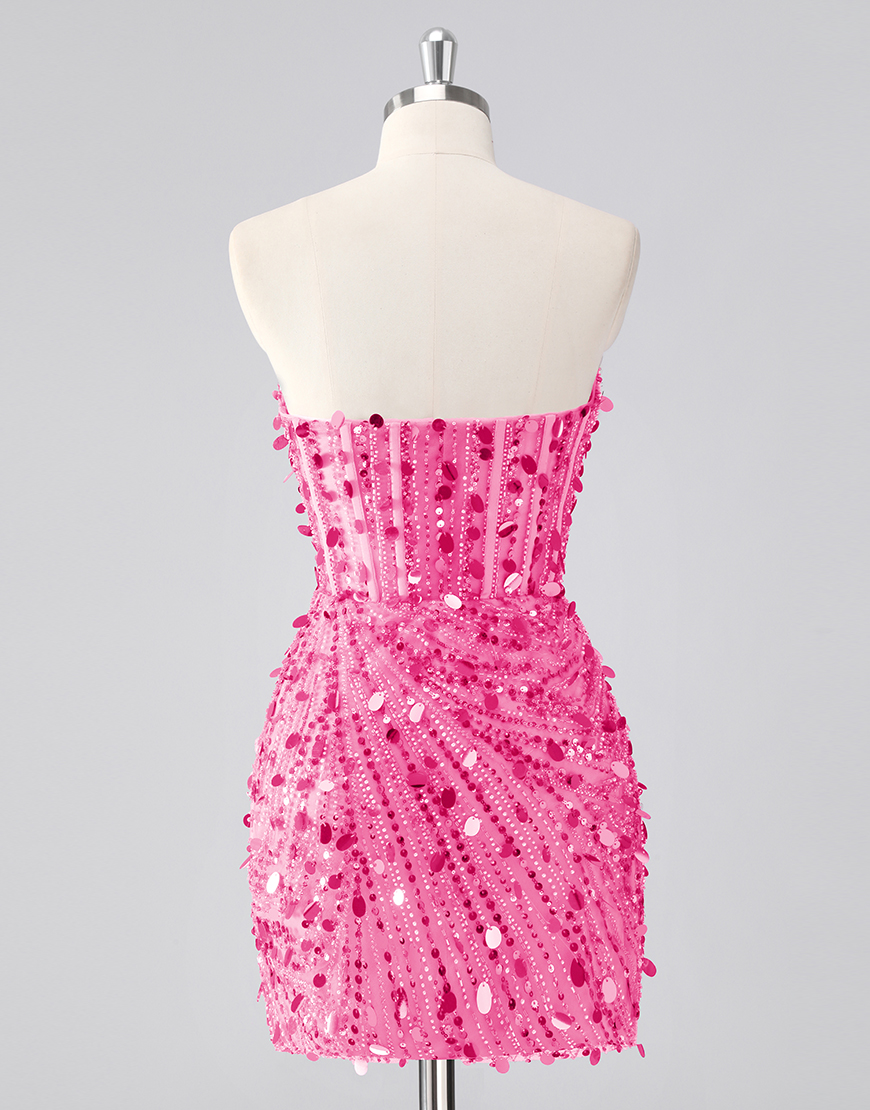 Sparkly Fuchsia Sequin Tight Sweetheart Short Corset Homecoming Dress