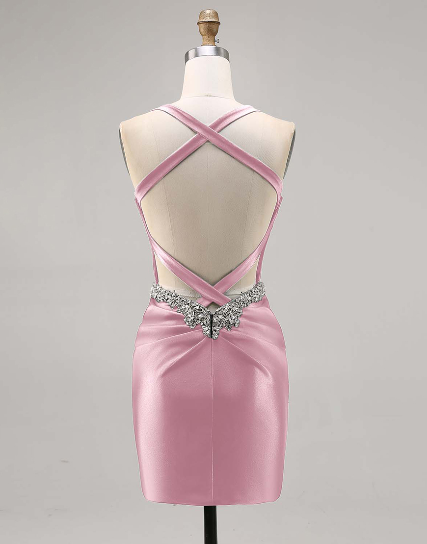 Sparkly Dark Green Tight Satin Short Corset Homecoming Dress with Beading