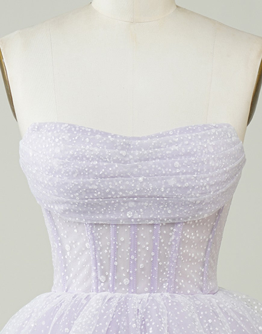 Cute A-Line Strapless Zipper Back Tiered Tulle Homecoming Dress