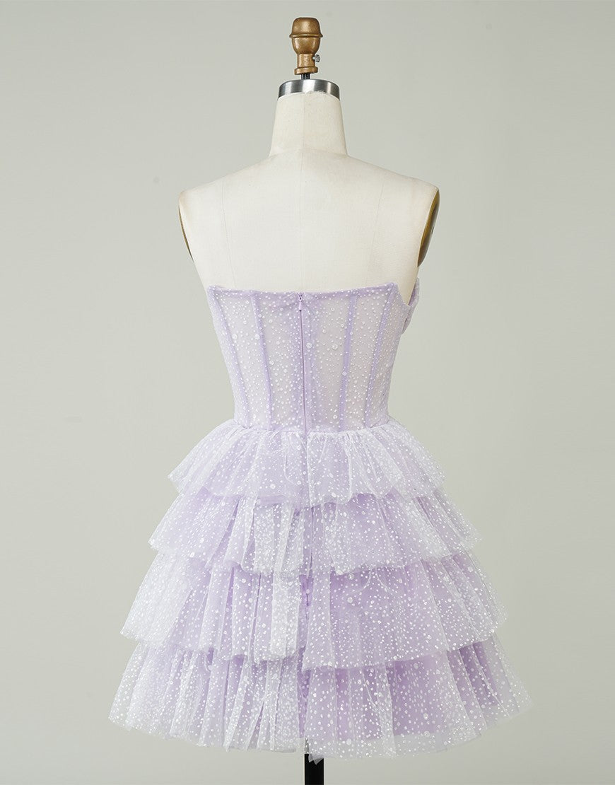 Pretty A-Line Strapless Short Tulle Tiered Homecoming Dress