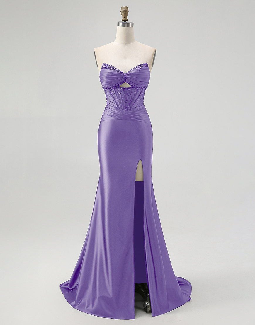 Sparkly Black Mermaid Sweetheart Long Satin Corset Prom Dress with Beading