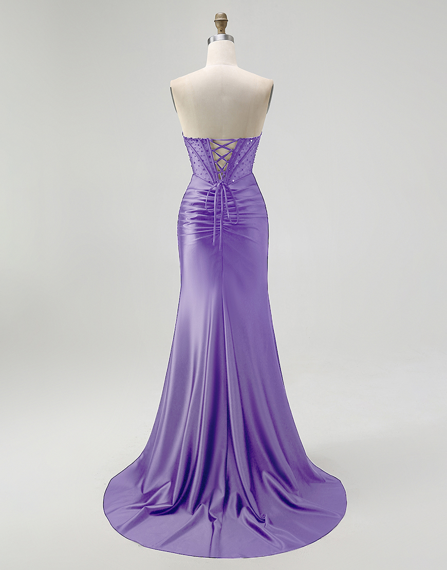 Sparkly Black Mermaid Sweetheart Long Satin Corset Prom Dress with Beading