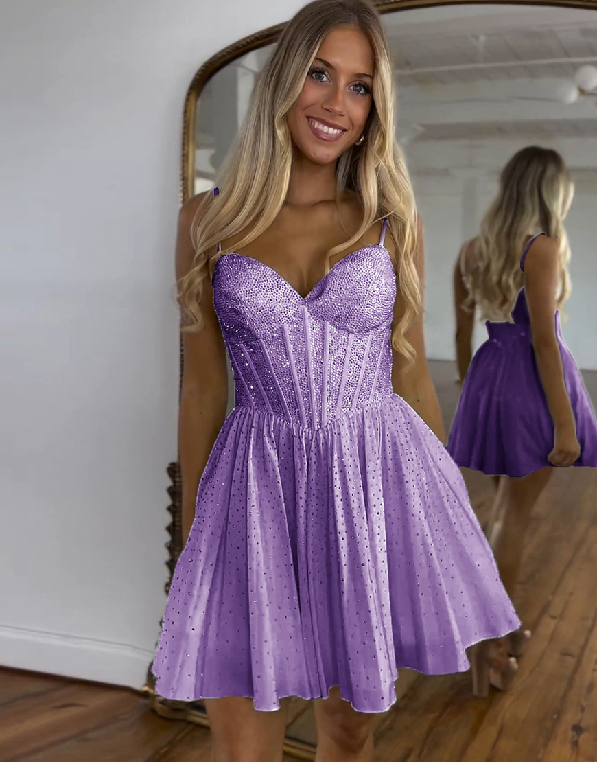 Glitter Dark Green A-Line Beaded Satin Homecoming Dress