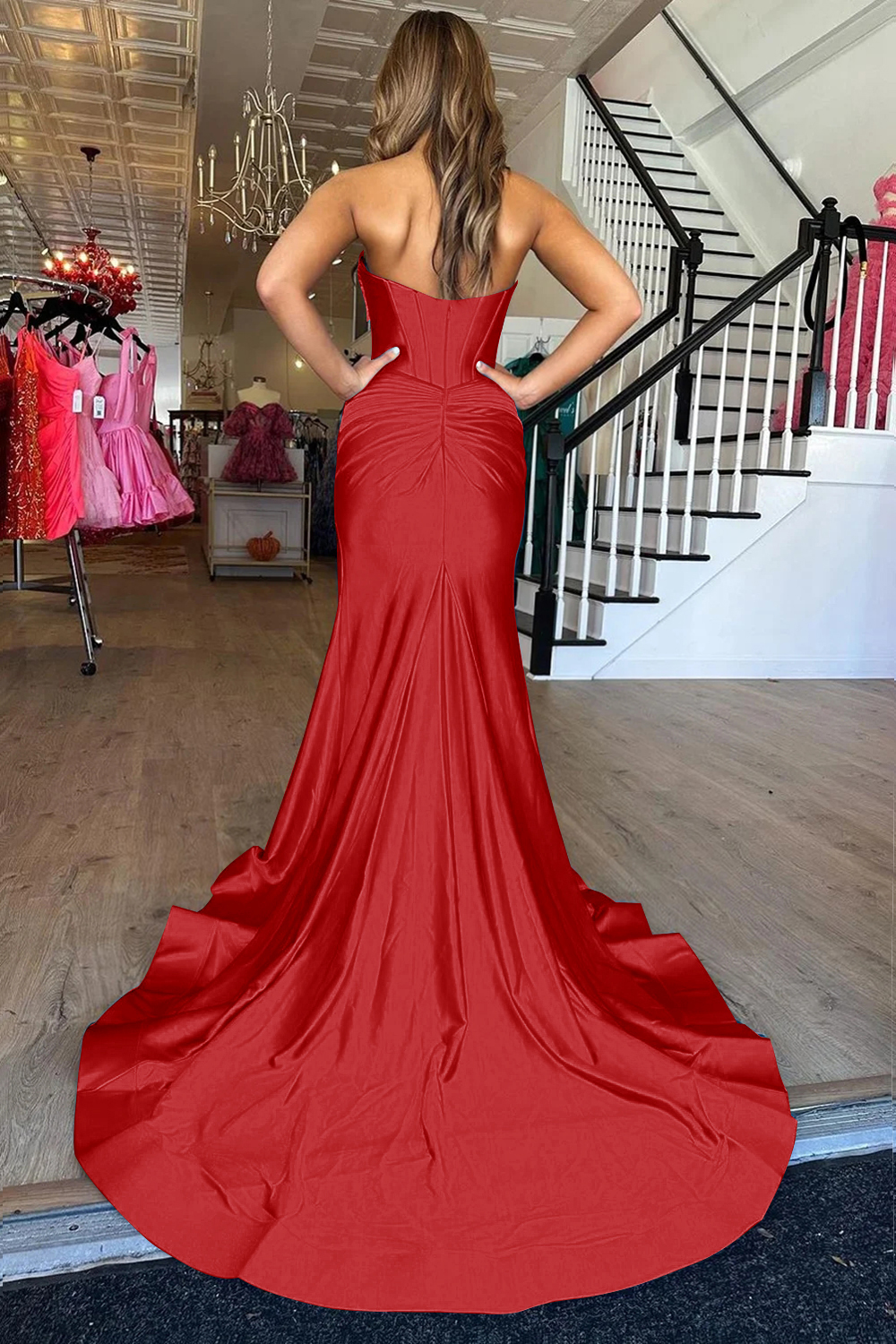 Mermaid Sweetheart Zipper Back Long Satin Prom Dress With Slit