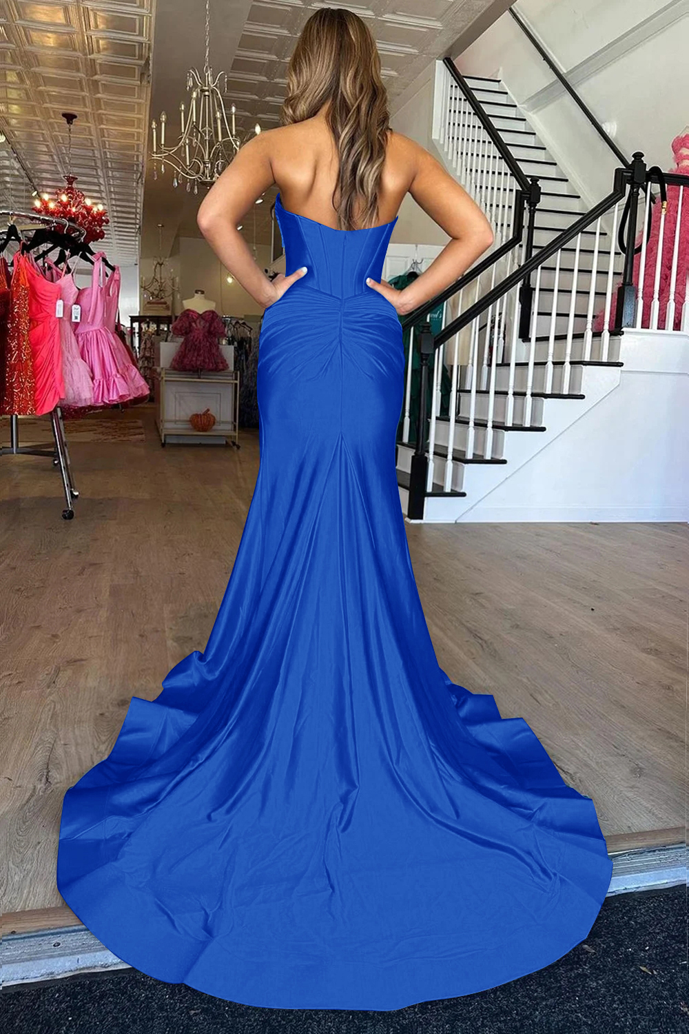 Mermaid Sweetheart Zipper Back Long Satin Prom Dress With Slit