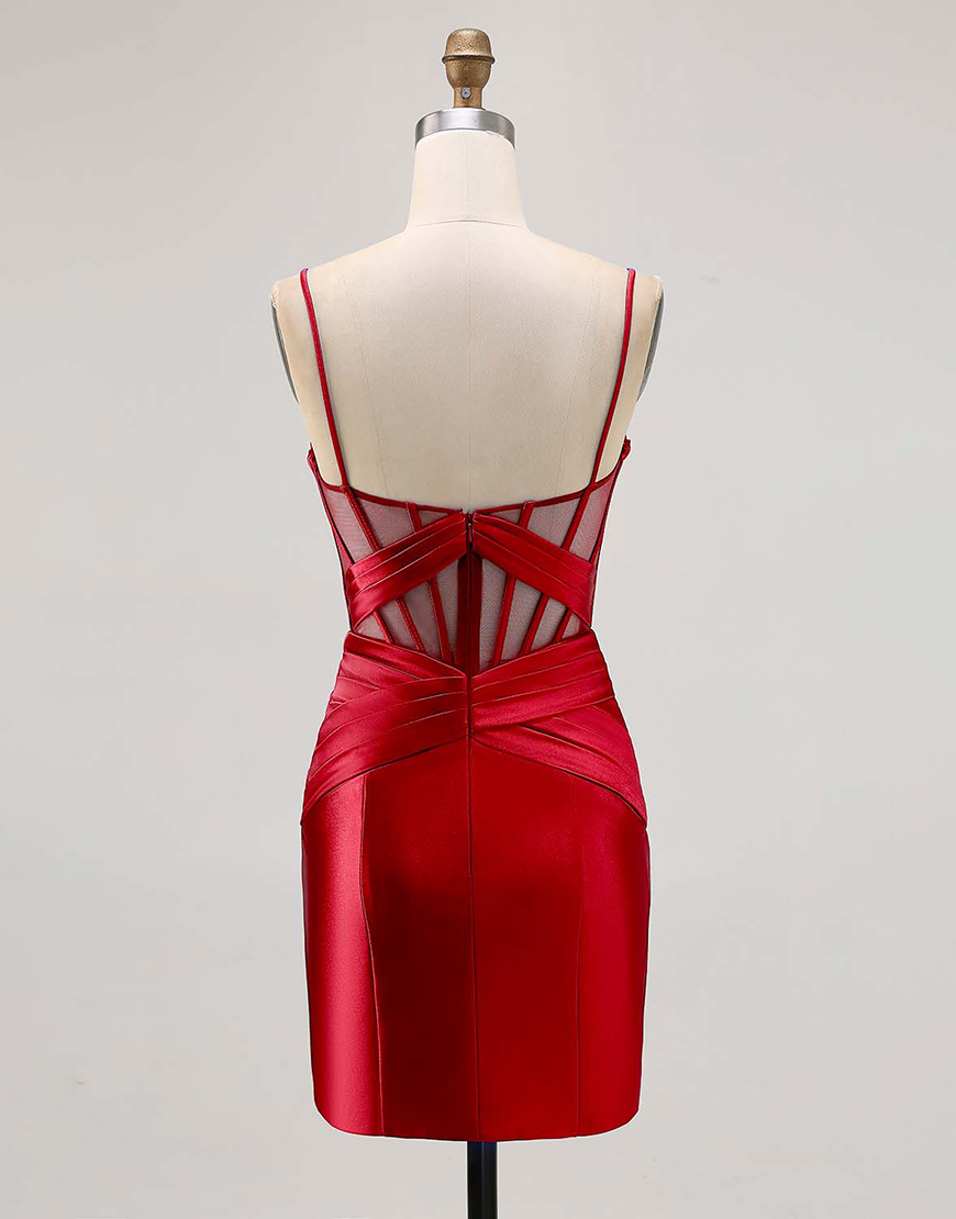 Royal Blue Tight Ruched Satin Short Corset Homecoming Dress with Slit