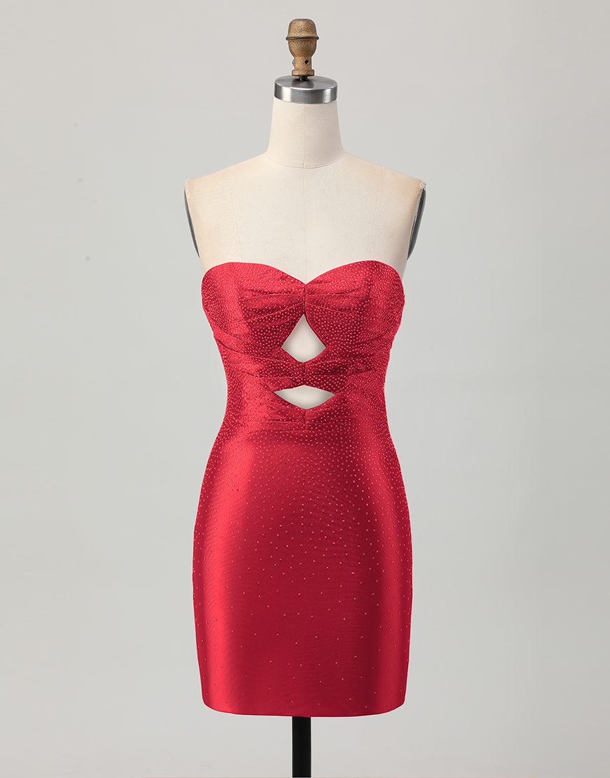 Sparkly Fuchsia Tight Short Beaded Homecoming Dress with Keyholes