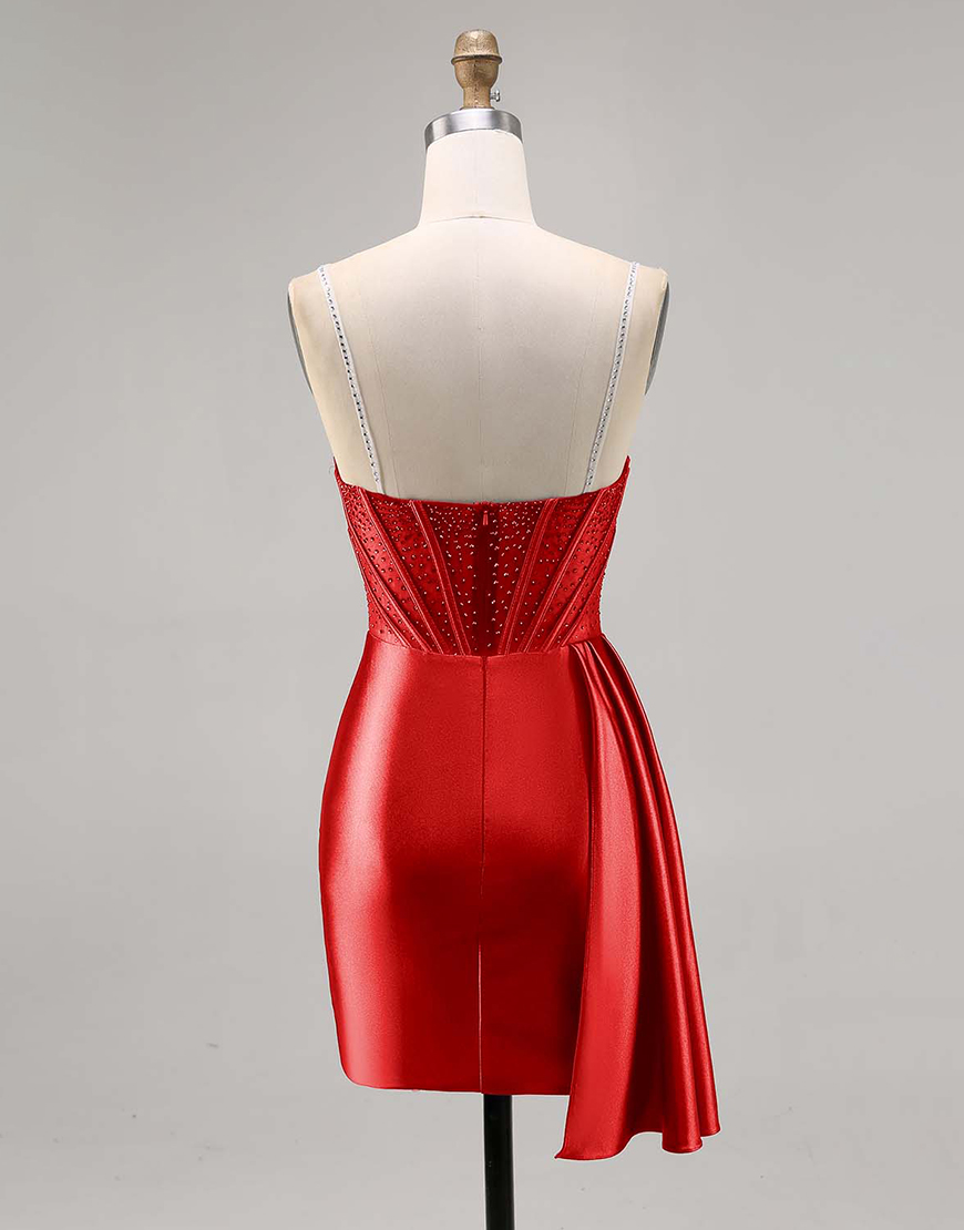 Sparkly Navy Satin Ruffled Short Corset Homecoming Dress with Beading