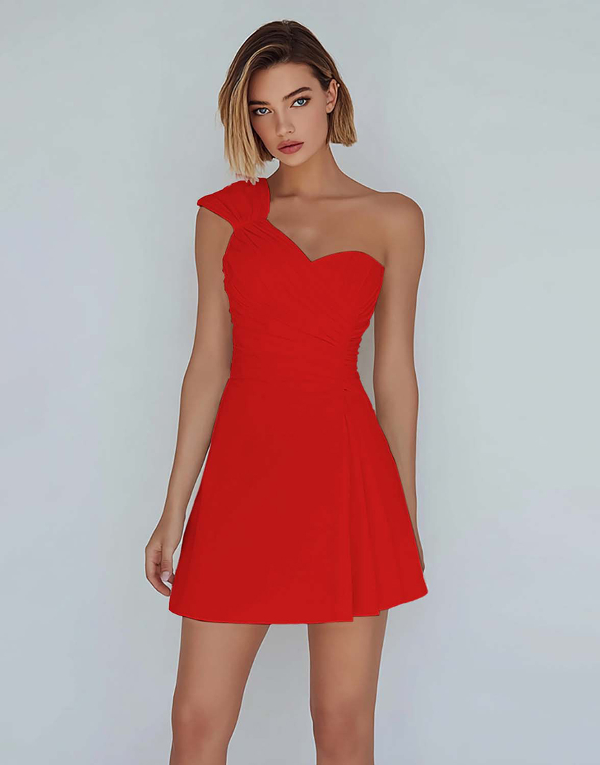 Ivory One Shoulder Satin Ruched Short A-Line Homecoming Dress