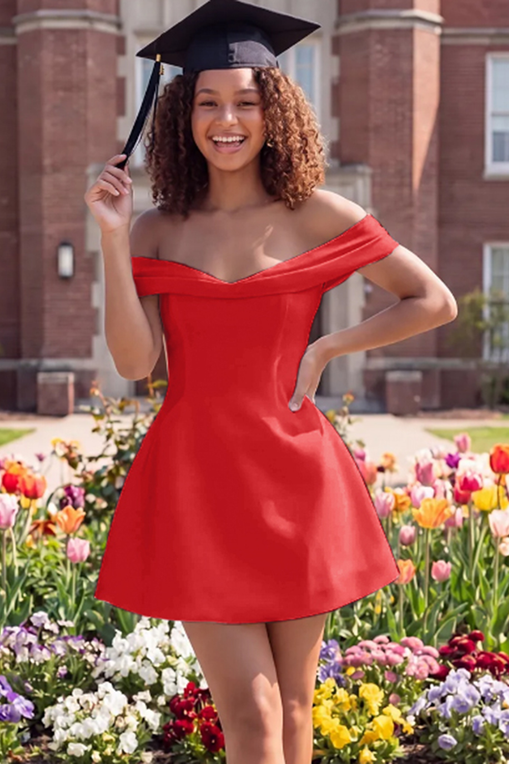 White A Line Off the Shoulder Short Graduation Dress