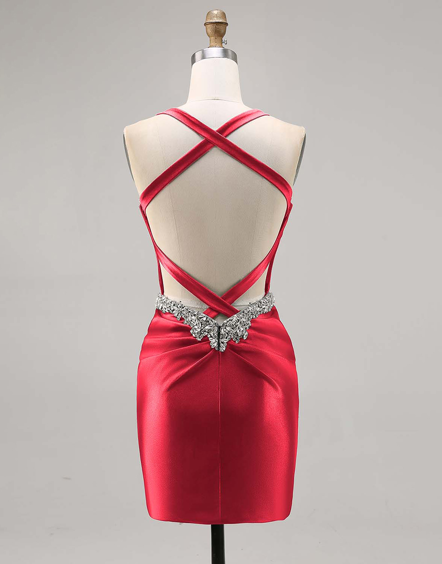 Sparkly Dark Green Tight Satin Short Corset Homecoming Dress with Beading