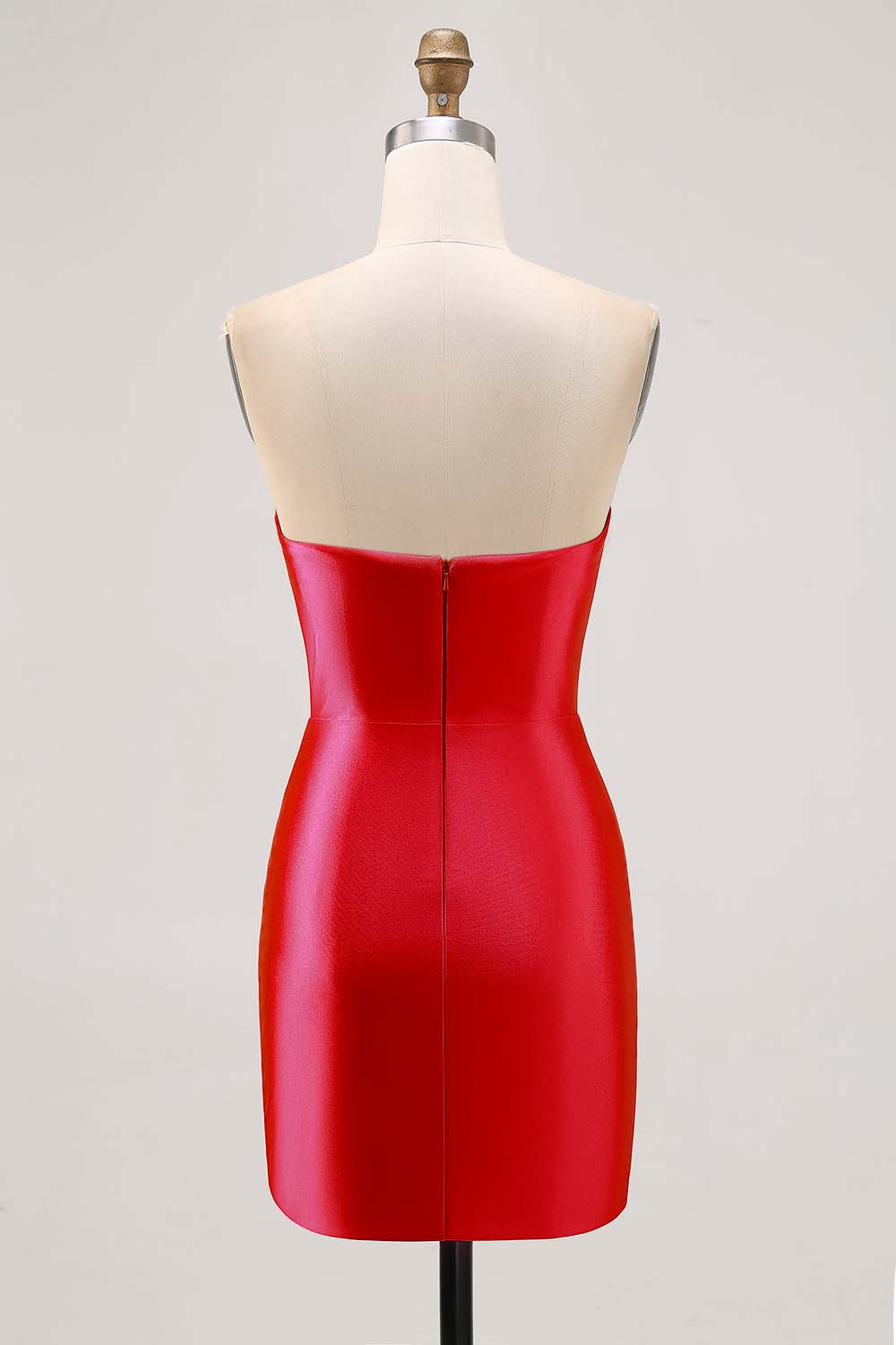 Sparkly Fuchsia Satin Tight Short Strapless Homecoming Dress with Rhinestones