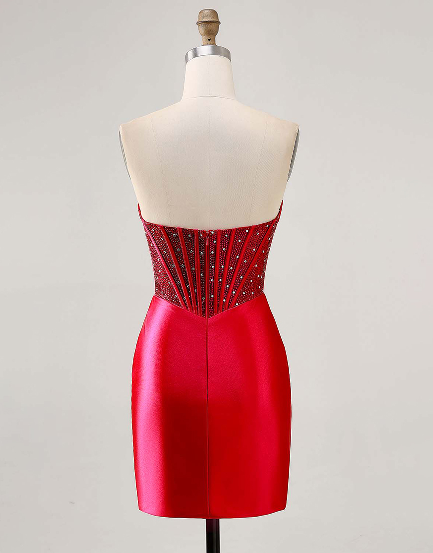 Sparkly Fuchsia Corset Beaded Strapless Short Satin Homecoming Dress