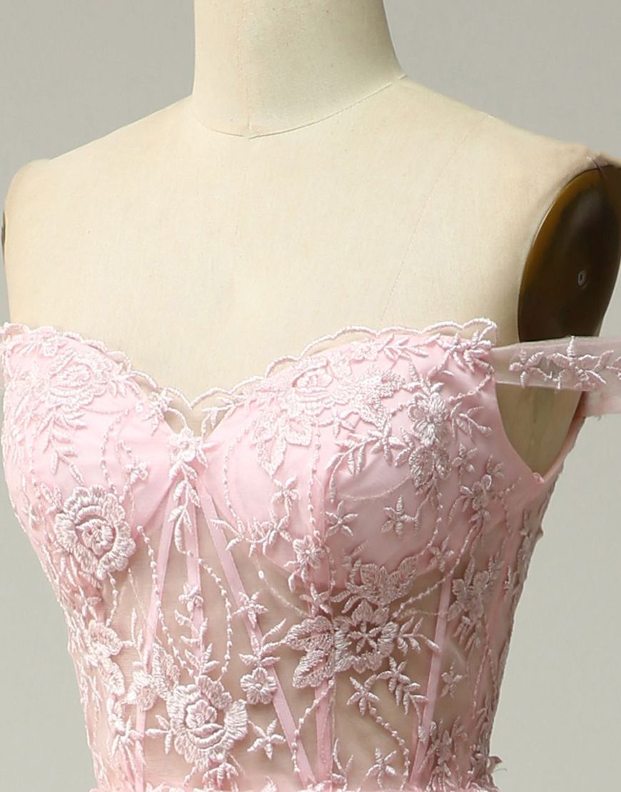 Princess A-Line Off The Shoulder Tiered Prom Dress With Appliques