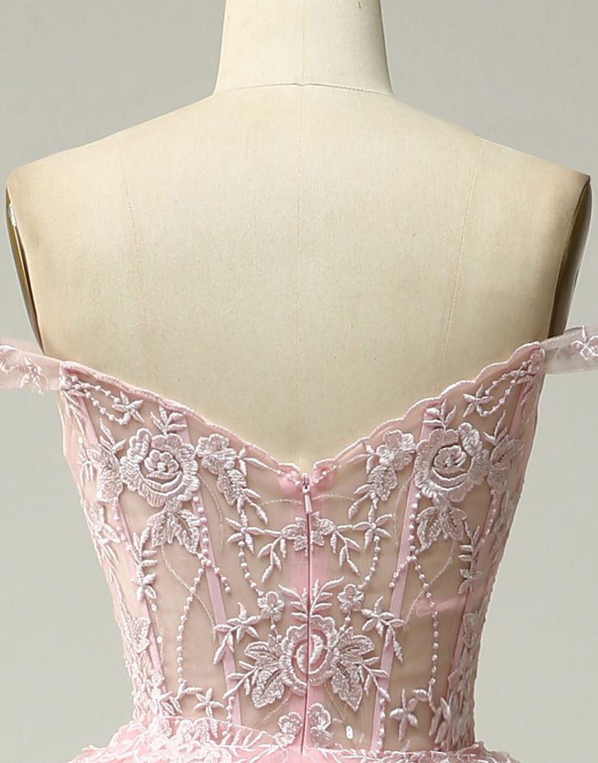 Princess A-Line Off The Shoulder Tiered Prom Dress With Appliques