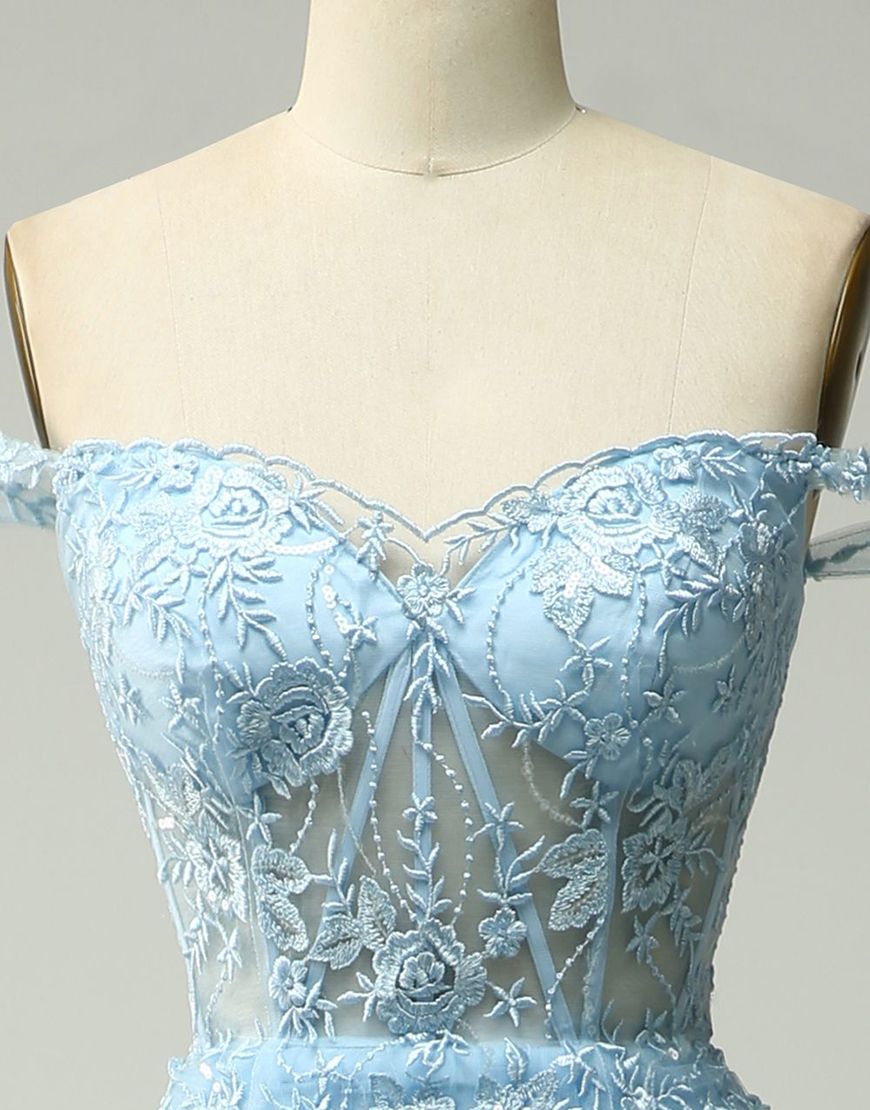 Princess A-Line Off The Shoulder Tiered Prom Dress With Appliques