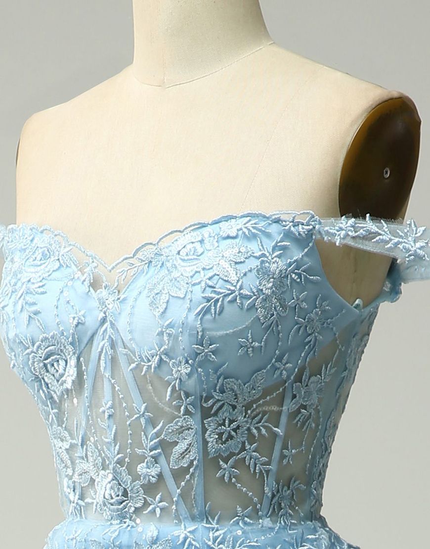 Princess A-Line Off The Shoulder Tiered Prom Dress With Appliques