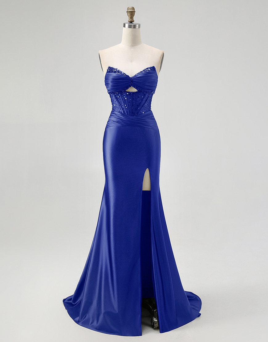 Sparkly Black Mermaid Sweetheart Long Satin Corset Prom Dress with Beading