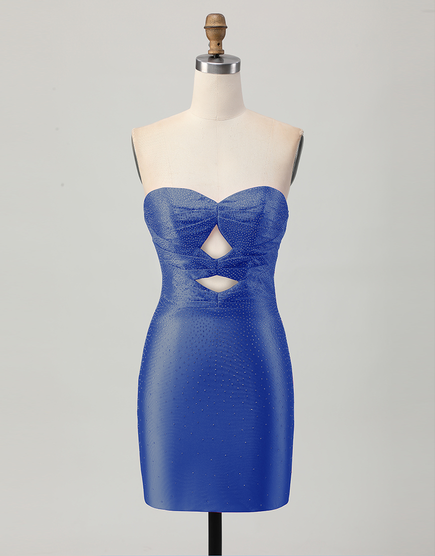 Sparkly Fuchsia Tight Short Beaded Homecoming Dress with Keyholes