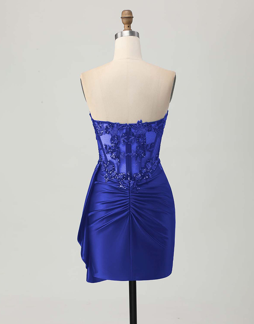 Sparkly Dark Green Satin Short Corset Homecoming Dress with Ruffles