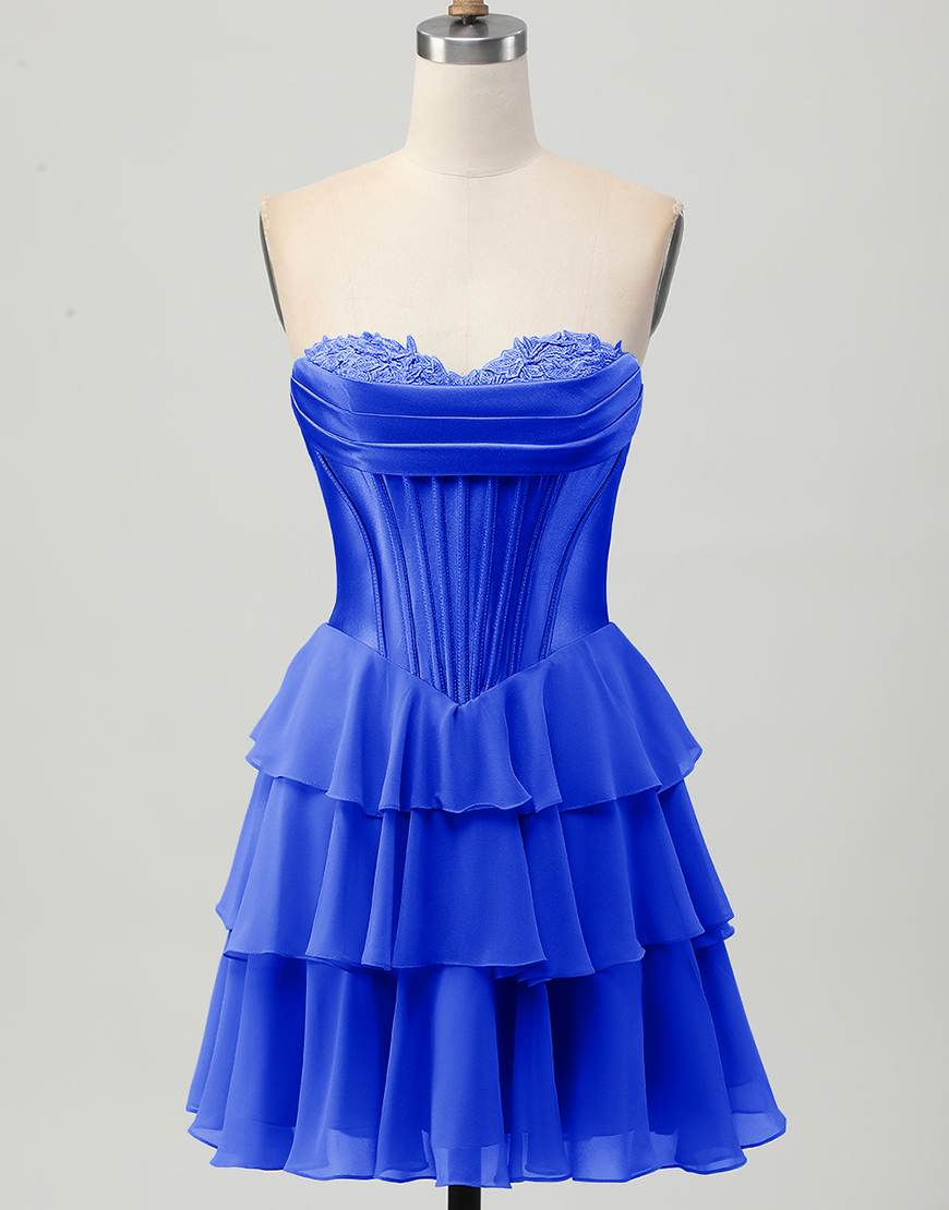 Blue Ruffled Sweetheart Short Corset Homecoming Dress with Lace