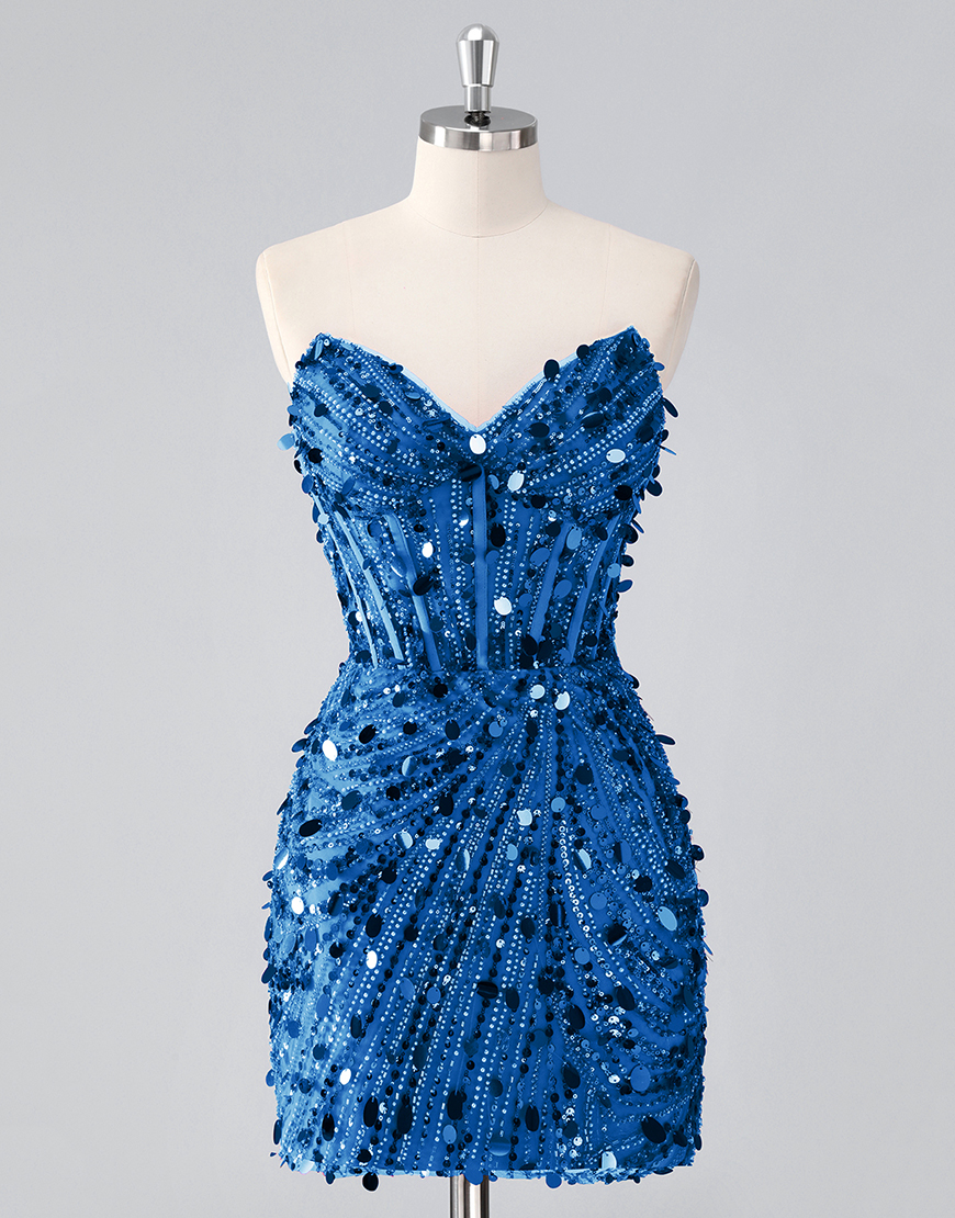 Sparkly Fuchsia Sequin Tight Sweetheart Short Corset Homecoming Dress