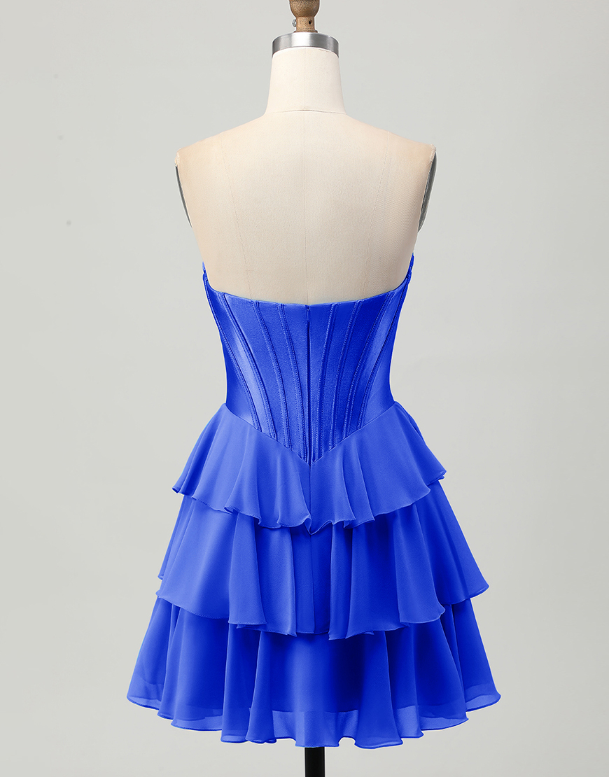 Blue Ruffled Sweetheart Short Corset Homecoming Dress with Lace