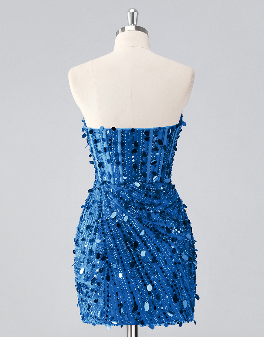 Sparkly Fuchsia Sequin Tight Sweetheart Short Corset Homecoming Dress