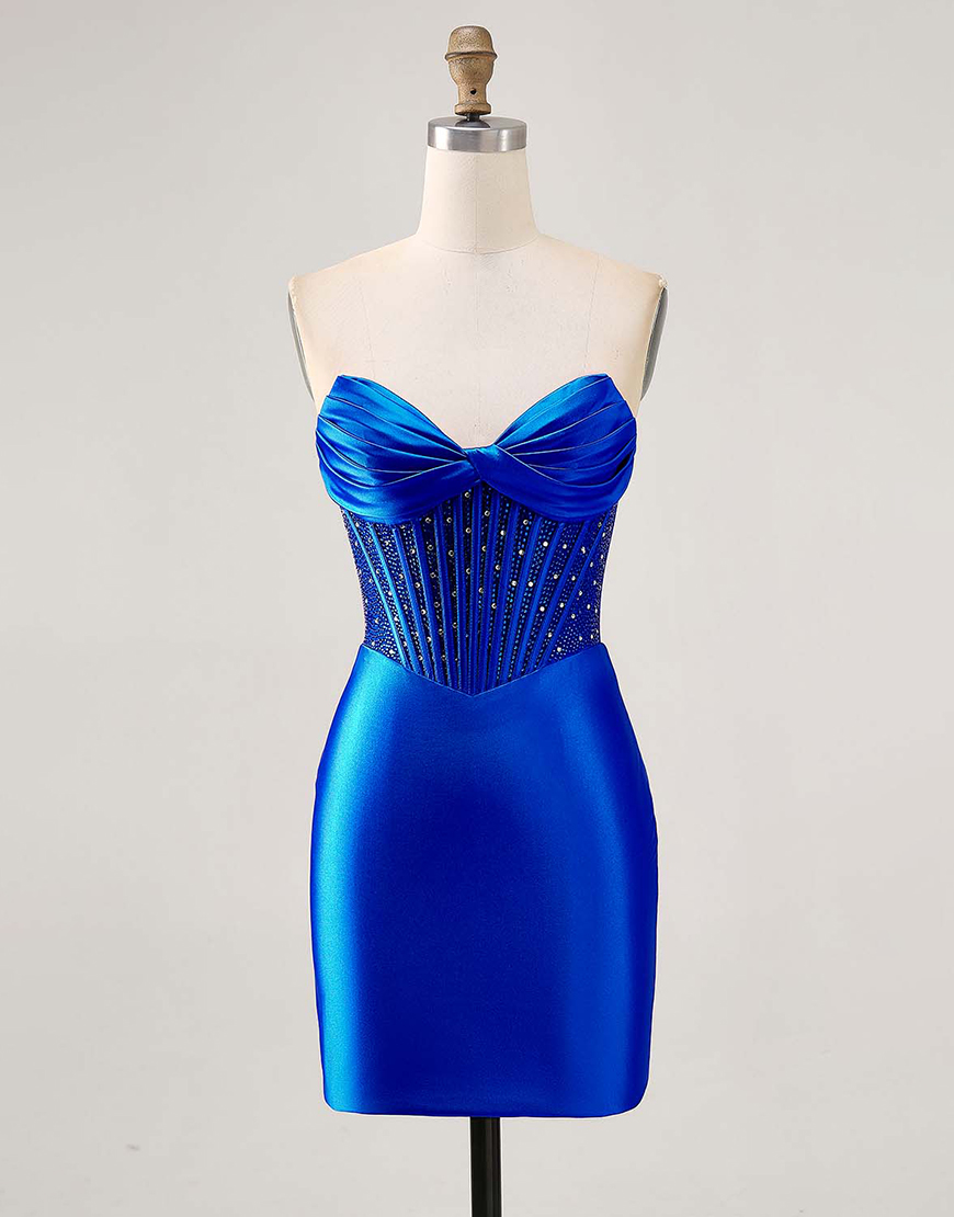 Sparkly Fuchsia Corset Beaded Strapless Short Satin Homecoming Dress