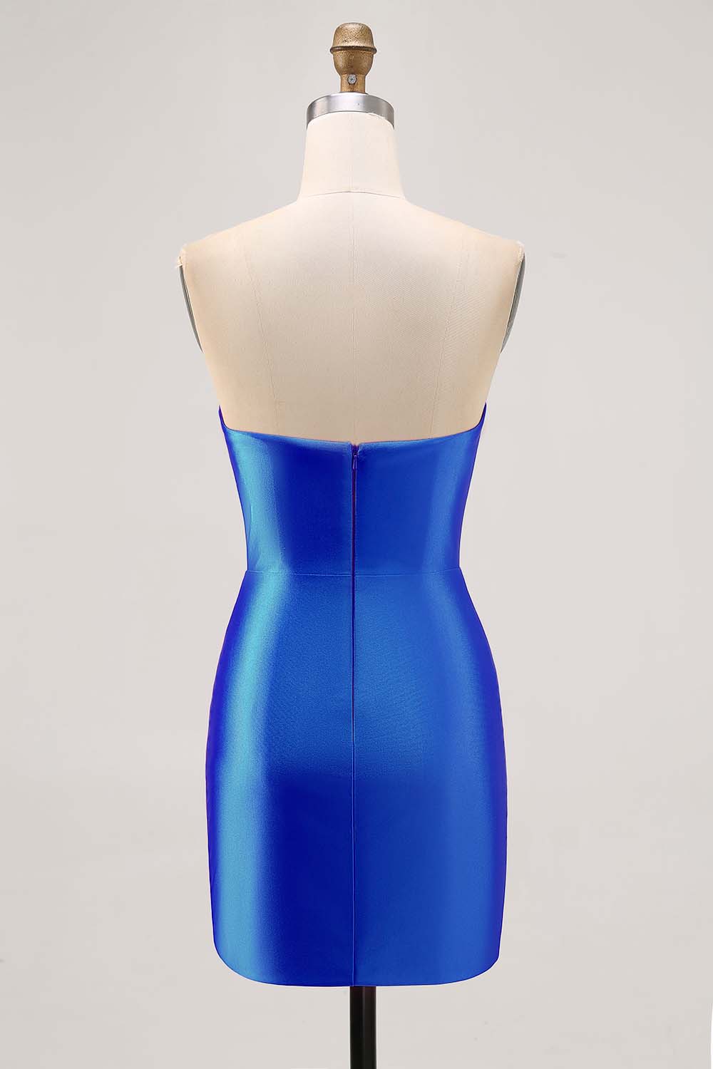 Sparkly Fuchsia Satin Tight Short Strapless Homecoming Dress with Rhinestones