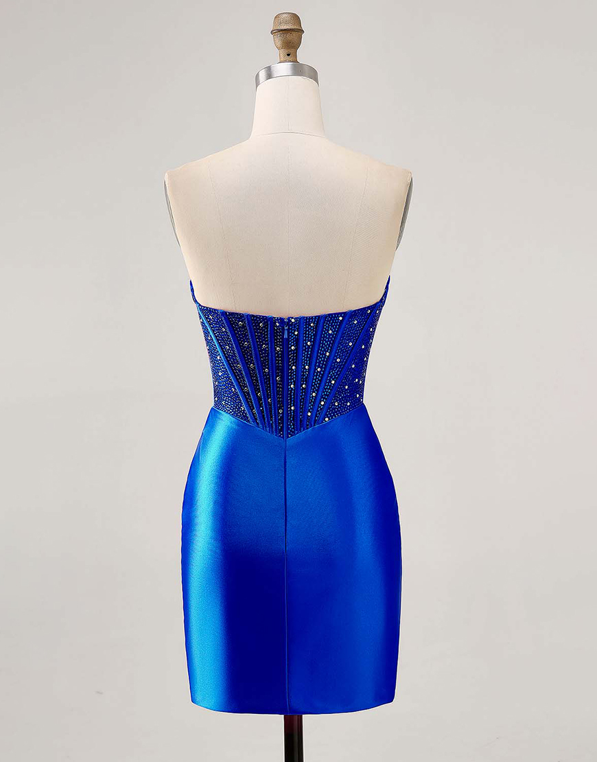 Sparkly Fuchsia Corset Beaded Strapless Short Satin Homecoming Dress