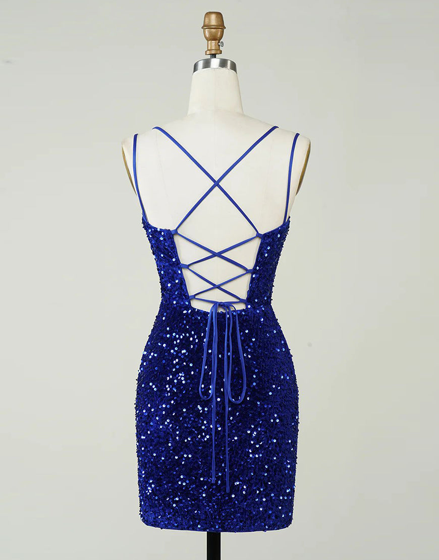 Royal Blue Corset Back Short Sequin Homecoming Dress