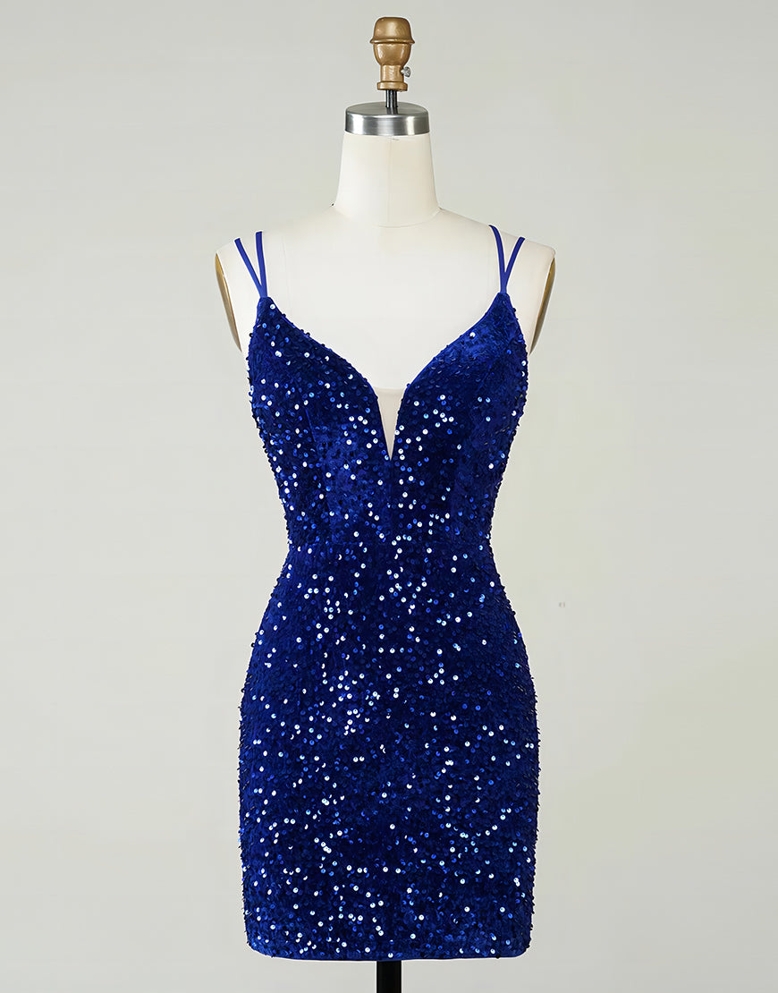 Royal Blue Corset Back Short Sequin Homecoming Dress