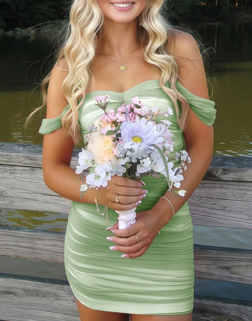 Burgundy Bodycon Off the Shoulder Ruched Mini Party Dress