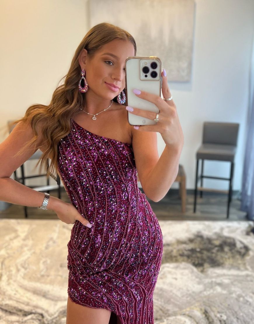 Sheath One Shoulder Glitter Prom Dress With Split