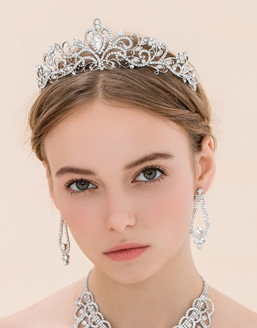 Sparkly Silver Crystal Wedding Tiaras and Crown Princess Quinceanera Headpieces with Combs